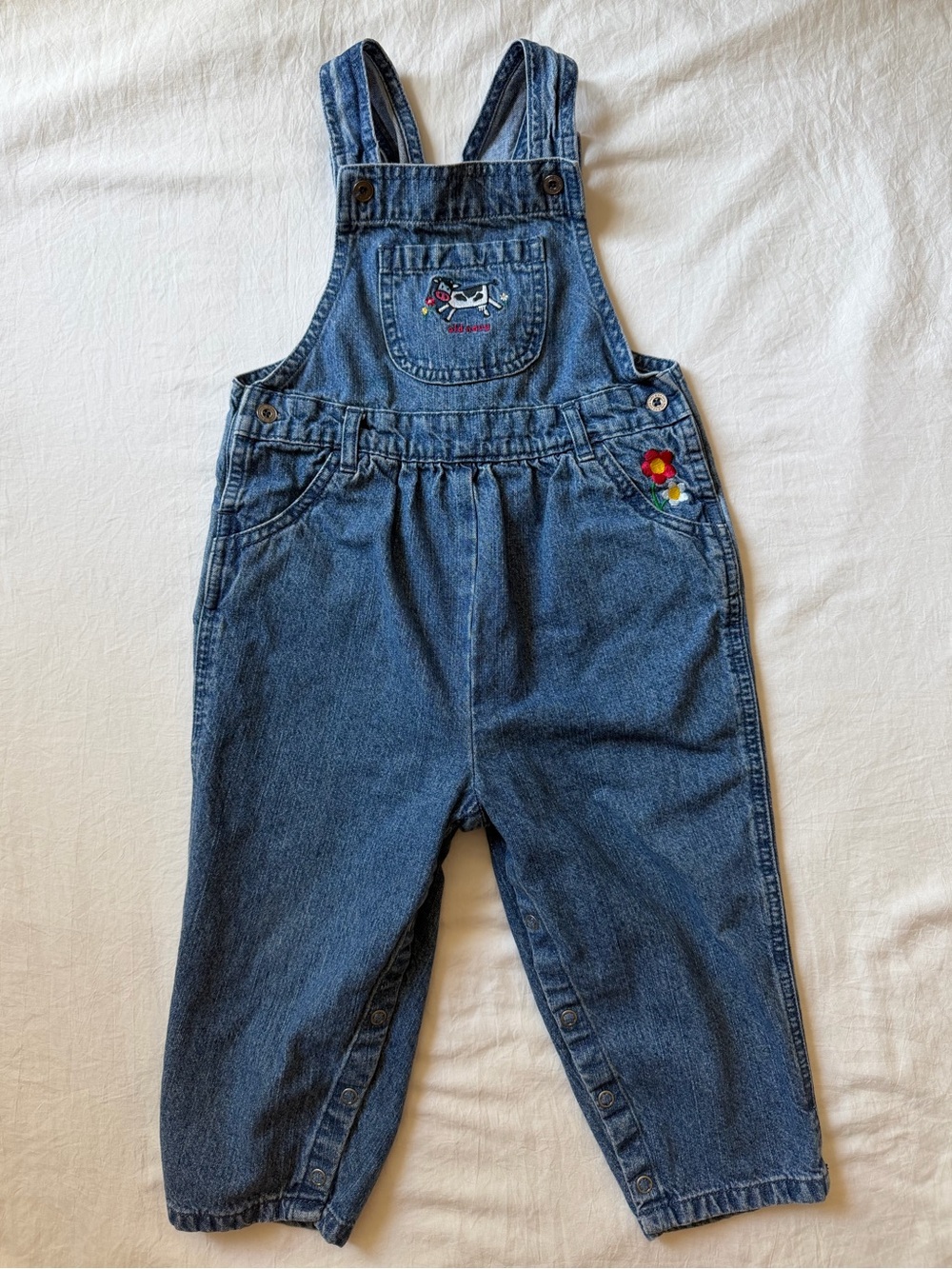 Vintage 90s Y2K Old Navy Denim Overalls Cow Floral Embroidered 24-30M